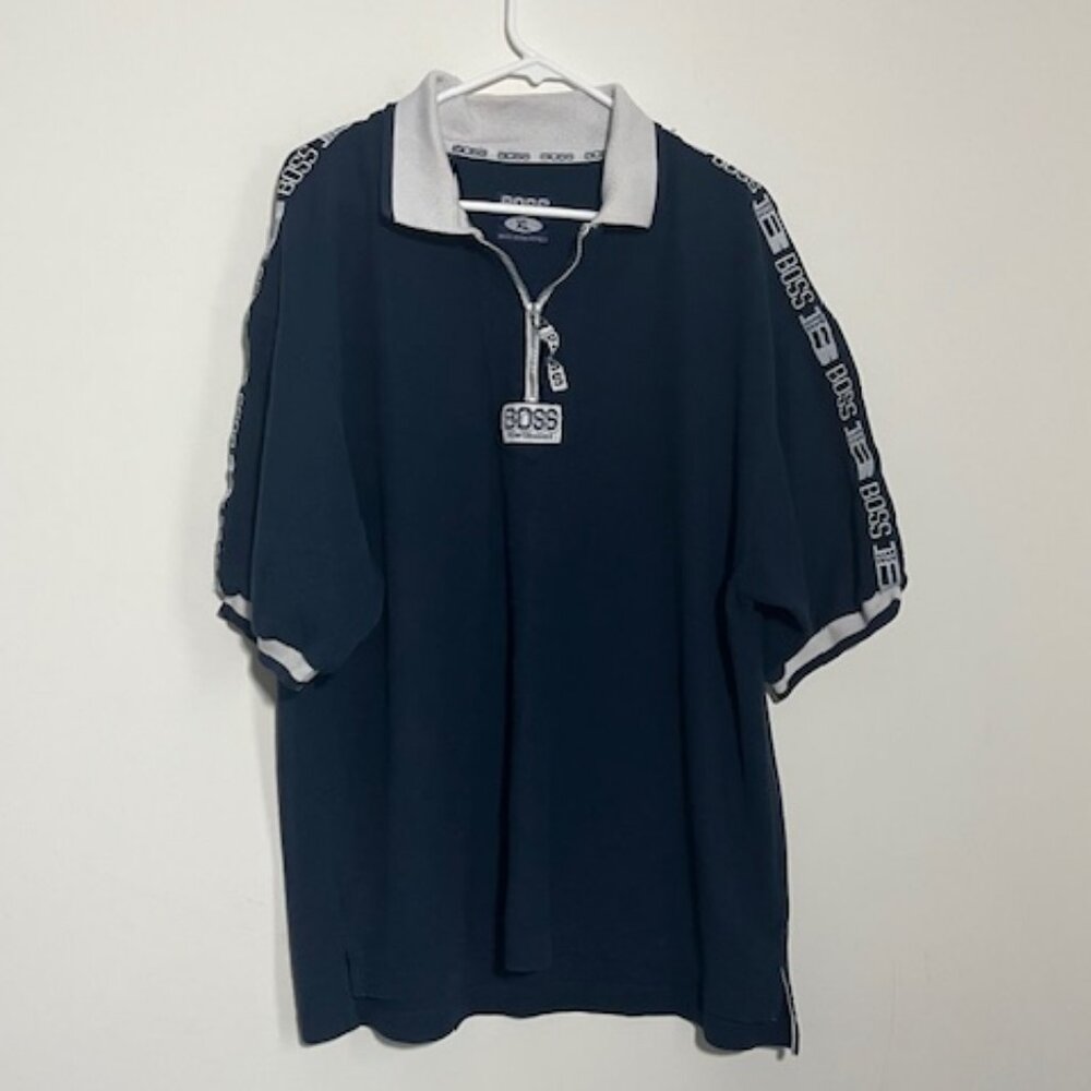 Boss Performance Navy Blue Collared Quarter Zip Up Short Sleeve Shirt Size XL